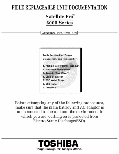 Toshiba Satelite pro 6000-series Service manual
